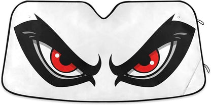 Windshield Sun Shade Cartoon Angry Red Eyes Front Window Block UV Shades Visor Reflective Retractable for Car SUV Trucks
