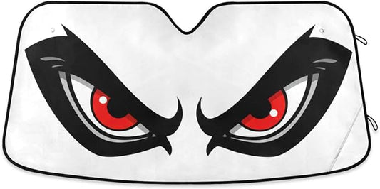 Windshield Sun Shade Cartoon Angry Red Eyes Front Window Block UV Shades Visor Reflective Retractable for Car SUV Trucks