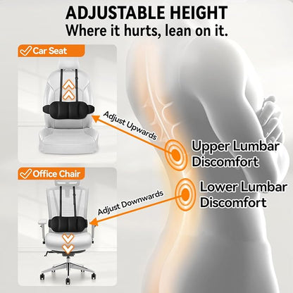 Lumbar Support Pillow for Office Chair & Car,Back Support for Office Chair,Adjustable Straps Securely Fixed Seat (Black)
