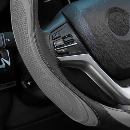 Osilly 15 Inch Car Leather Steering Wheel Cover, Automotive Accessories Elastic Breathable Anti-Slip Soft Wheel Protector Fits Men and Women, Suitable for SUVs, Trucks, Vehicles and RVs (Gray)
