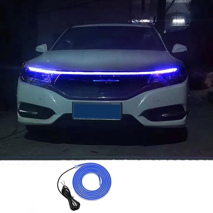Universal Car Hood Daytime Running Light Strip, 79 Inch Car Hood Light Strip, Waterproof Led Hood Light Belt Flexible Led Auto Decorative Atmosphere Lamp 12V (Blue)