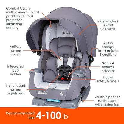 Baby Trend Cover Me™ 4-in-1 Convertible Car Seat, Vespa – Built-in Canopy, 4-Stage Growth System, Plush Comfort Padding, Multi-Position Recline