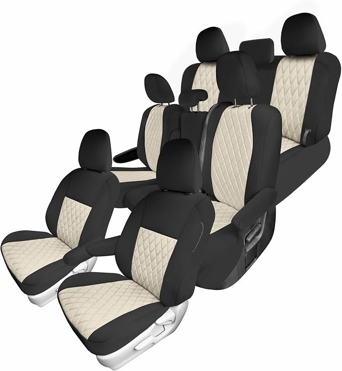 FH Group Custom Fit Car Seat Covers Specifically Made for Toyota Sienna 2011-2020, Car Seat Cover Full Set, 8 Seater Automotive Seat Covers in Beige Neoprene, Waterproof and Washable Seat Covers