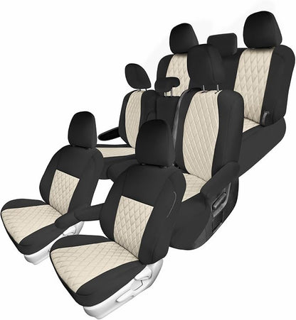 FH Group Custom Fit Car Seat Covers Specifically Made for Toyota Sienna 2011-2020, Car Seat Cover Full Set, 8 Seater Automotive Seat Covers in Beige Neoprene, Waterproof and Washable Seat Covers