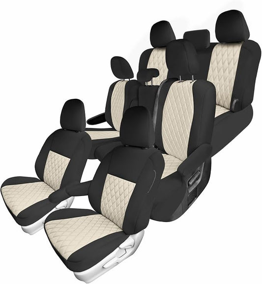 FH Group Custom Fit Car Seat Covers Specifically Made for Toyota Sienna 2011-2020, Car Seat Cover Full Set, 8 Seater Automotive Seat Covers in Beige Neoprene, Waterproof and Washable Seat Covers