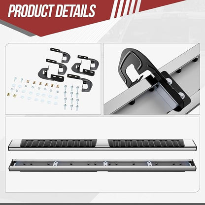 6.75 inch Running Boards Compatible with 2007-2019 Chevy Silverado GMC Sierra 1500 2500 HD 3500 HD Double Cab Extended Cab Side Step Bars Stainless Steel