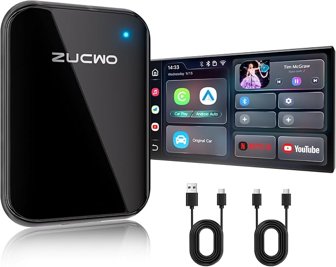 ZUCWO Wireless CarPlay Adapter Video Box with Android Auto, Convert Wired CarPlay to Wireless, Plug & Play Dongle for Cars 2016+, iOS 10+ & Android 11+,Gray
