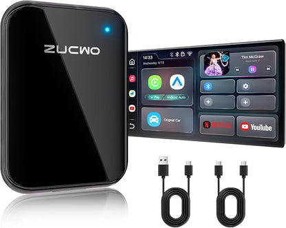 ZUCWO Wireless CarPlay Adapter Video Box with Android Auto, Convert Wired CarPlay to Wireless, Plug & Play Dongle for Cars 2016+, iOS 10+ & Android 11+,Gray