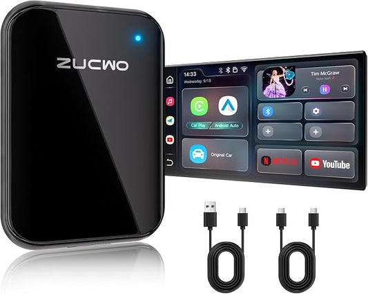 ZUCWO Wireless CarPlay Adapter Video Box with Android Auto, Convert Wired CarPlay to Wireless, Plug & Play Dongle for Cars 2016+, iOS 10+ & Android 11+,Gray