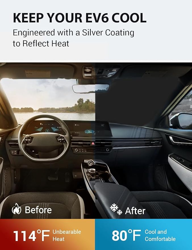 Proadsy for Kia EV6 2023 2024 2025 2026 Windshield Sun Shade 4-Layer Foldable Front Sunshade Protector Sun Visor Blocks UV Rays Keep Car Cooler