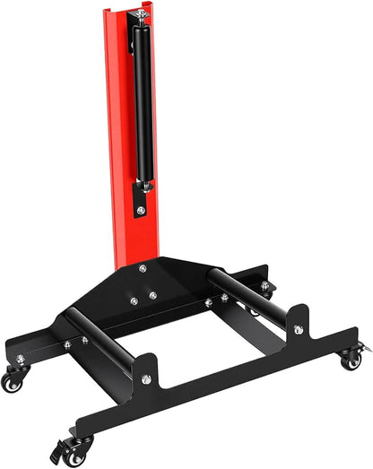 Rolling Wheel Detailing Stand, Tire Cleaning Stand with 3 Rollers and Casters, Steel Wheel Rim Cleaning Rack for Ceramic Coating, Tire Shine, Polishing Red