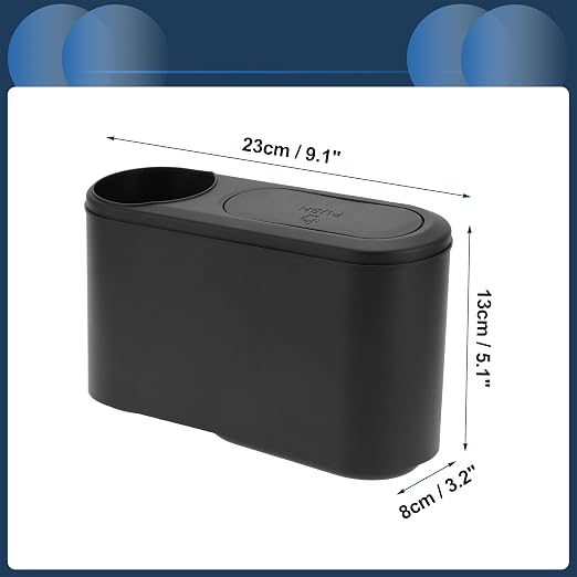 Car Trash Can Front Rear Seats 9.1" Length 3.2" Width 5.1" Height Auto Trash Bin with Cup Holder Plastic Black Hanging