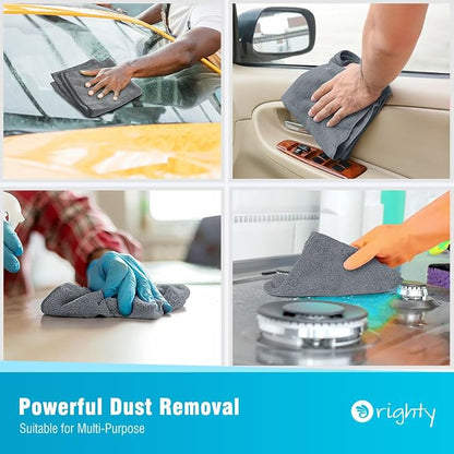 Orighty Microfiber Cleaning Cloth, 12 Pack Microfiber Towels for Cars, Highly Absorbent Car Cleaning Supplies, Lint Free Cloths Clean Rags for Car Care, House, Kitchen, 12x11 inch, Grey