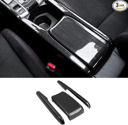 Center Console Armrest Box Panel Protect Decorate Covers Compatible with Honda Civic 10th Generation 2016-2021 Center Console Armrest Box Protective Cover Carbon Fiber Style (3PCS)