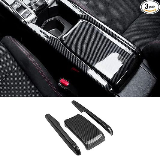 Center Console Armrest Box Panel Protect Decorate Covers Compatible with Honda Civic 10th Generation 2016-2021 Center Console Armrest Box Protective Cover Carbon Fiber Style (3PCS)