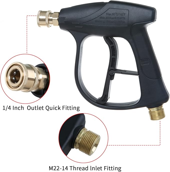Sooprinse High Pressure Washer Gun 3000 PSI Max, Power Washer Short Gun with 1/4 Inch Quick Connector, M22-14