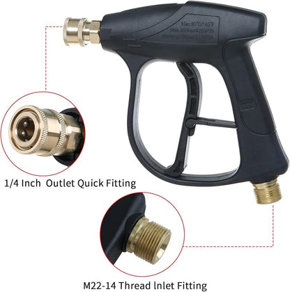 Sooprinse High Pressure Washer Gun 3000 PSI Max, Power Washer Short Gun with 1/4 Inch Quick Connector, M22-14