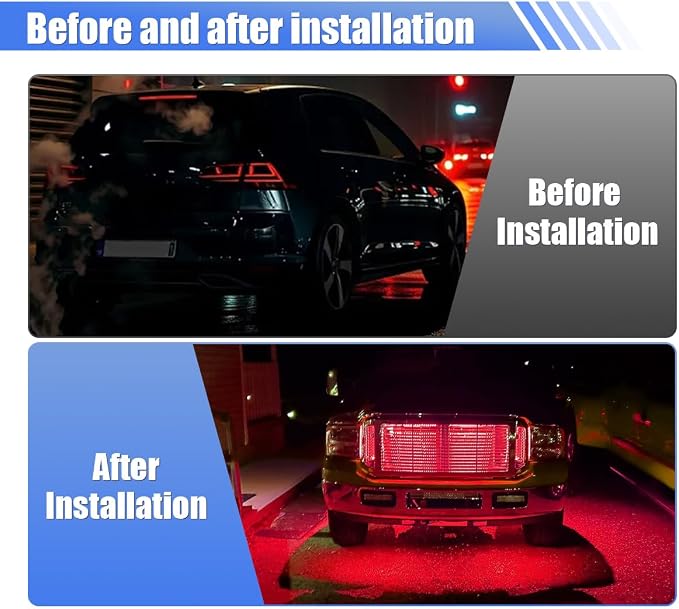 6PCS Car LED Light Strip for Underbody - 1Ft 12V Flexible Waterproof Car Underglow Strip Auto Interior & Exterior Decoration Light - High Brightness LED Strips for Motorcycle Boat (Red)