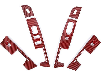 GZXinWei Interior Upgrade Accessories Door Armrest Window Control Switch Panel Trim Cover Sticker for 2021 2022 2023 2024 2025 2026 Ford F150 Red Carbon Fiber Grain
