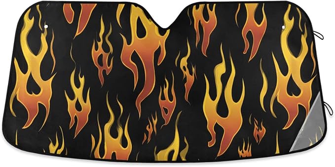 Windshield Sun Shade Yellow Orange Fire Flames Front Window Block UV Shades Visor Reflective Retractable for Car SUV Trucks