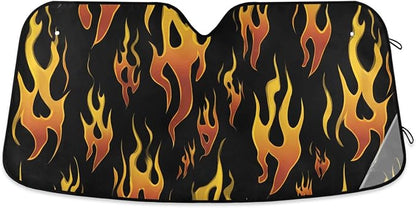 Windshield Sun Shade Yellow Orange Fire Flames Front Window Block UV Shades Visor Reflective Retractable for Car SUV Trucks