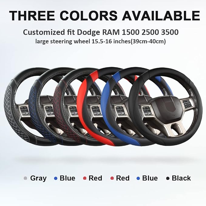 West Llama Customized Auto Car Steering Wheel Cover for Dodge RAM 1500 2500 3500, 15.5-16 inch (Black-Large Size)