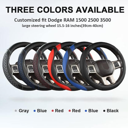 West Llama Customized Auto Car Steering Wheel Cover for Dodge RAM 1500 2500 3500, 15.5-16 inch (Black-Large Size)