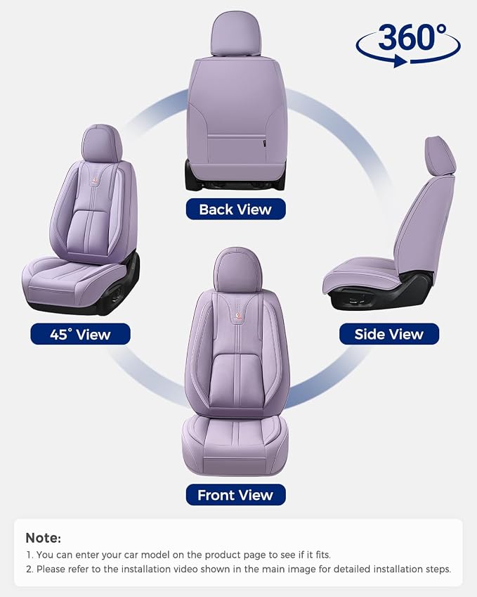 Huidasource Purple Front Seat Cover Luxury Nappa Leather, Front Car Seat Cover with Airbag, Front Storage Pocket, Lumbar Support, Cooling＆Heating, Universal Fit for Most Cars SUV Trucks, Purple