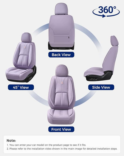 Huidasource Purple Front Seat Cover Luxury Nappa Leather, Front Car Seat Cover with Airbag, Front Storage Pocket, Lumbar Support, Cooling＆Heating, Universal Fit for Most Cars SUV Trucks, Purple
