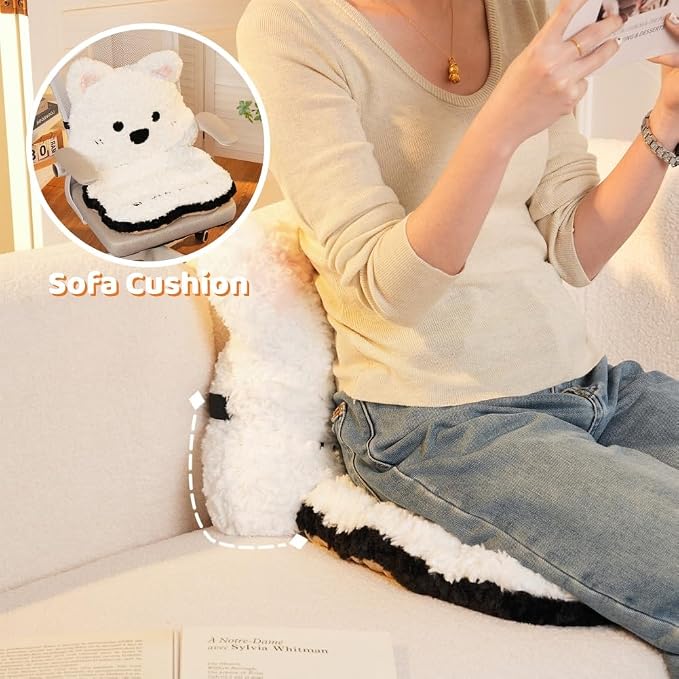 Cute Car Seat Cushion with Back Cartoon Plush Lumbar Support Pillow for Driving Seat Desk Chair Cushions for Cars Office Playroom Gaming Accessories Room Bedroom Decor
