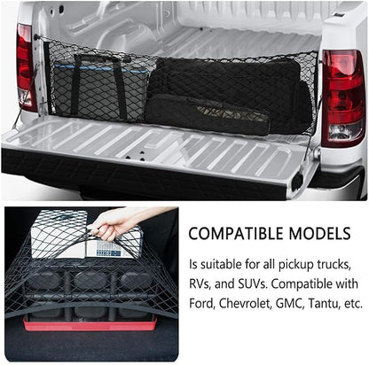 49" x 15.7" Truck Bed Organizer,Elastic Shrink Truck Cargo Net with 4 Metal Hooks Keep Truck Interior Tidy,Truck Bed Storage Hold Many Items Compatible with Chevrolet,Ford,GMC (XL 49"x15.7")