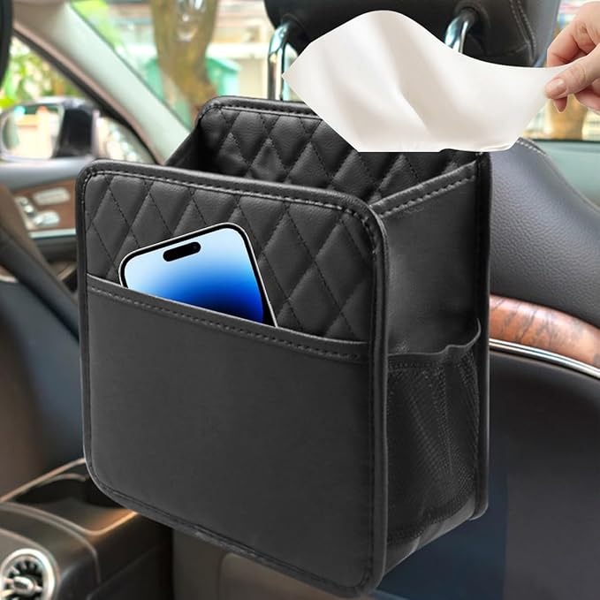 Mandark Car Seat Back Organizer, PU Leather Automotive Backseat Hanging Storage Pocket, Multipurpose Vehicle Travel Essentials Accessories for Kids & Adults, Universal for Most Cars（Black）