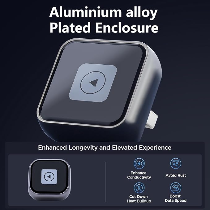 Wireless Carplay Adapter(2025 Upgrade), Plug and Play, Convert Wired to Wireless Bluetooth Carplay Adapter for iPhone - No Latency -Mini Size