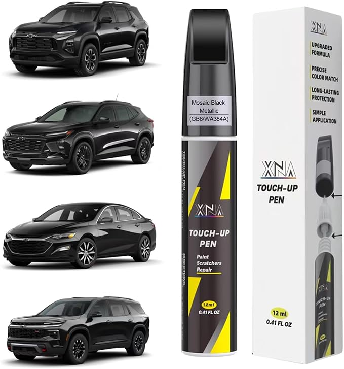 XNA Car Touch Up Paint (Mosaic Black Metallic(GB8/WA384A)) for Chevrolet, 2 in 1 Car Scratch Remover with Pen Tip and Brush, Exact Color-Matched for Car Paint Scratch Repair, Quick & Easy Fix
