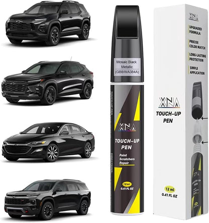 XNA Car Touch Up Paint (Mosaic Black Metallic(GB8/WA384A)) for Chevrolet, 2 in 1 Car Scratch Remover with Pen Tip and Brush, Exact Color-Matched for Car Paint Scratch Repair, Quick & Easy Fix