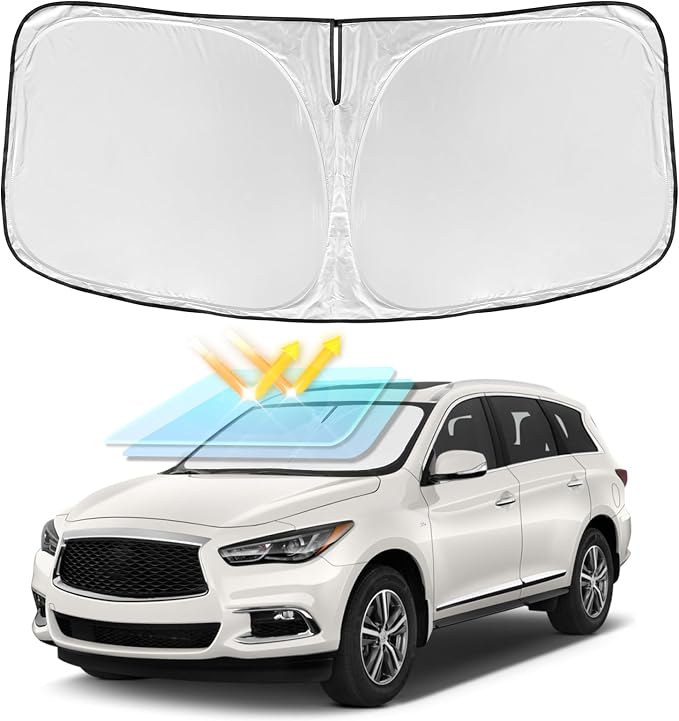 for Infiniti QX60 2014-2025 2026 Windshield Sun Shade - 4 Layers Car Sunshades for Front Windows Shade Cover Custom Fit QX60 Sun Visor 250T Retractable Shade Blocks UV Rays Car Accessories