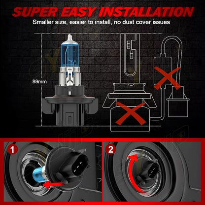 Upgraded Halogen Headlight Bulbs for Jeep Wrangler JK JL 2010 2011 2012 2013 2014 2015 2016 2017 2018 2019 2020 2021 2022, High Low Beams and Fog Lights Combo , 6000k White, 300% Brightness, 4 PCS