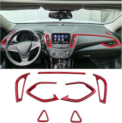 Car Center Console Air Conditioning Air Vent Outlet Trim Cover Kit for Chevrolet Chevy Malibu 2016-2024, ABS Dashboard Side A/C Vent Frame Panel Protective Cover Interior Decorative Accessories (Red)
