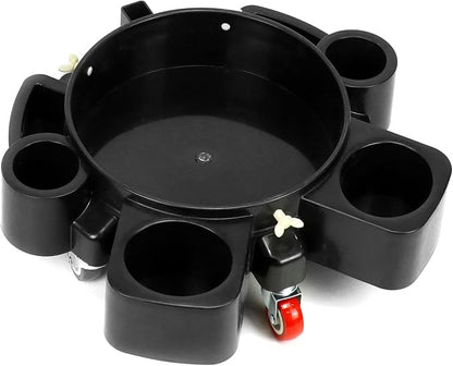 QWORK Bucket Dolly, Detailing Cart for 5 Gallon Car Wash Bucket, Rolling Bucket Dolly with 5 Rolling Swivel Casters and Compartments, for Car Washing Detailing System