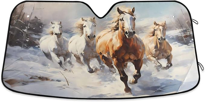 Windshield Sun Shade Horses Run Front Window Block UV Shades Visor Reflective Retractable for Car SUV Trucks