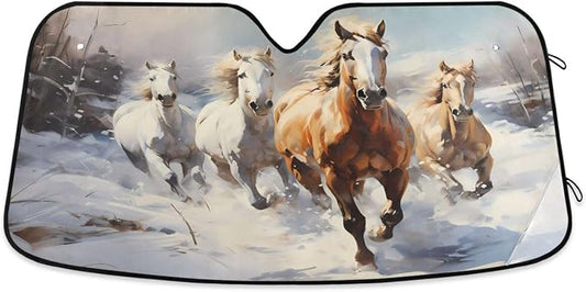 Windshield Sun Shade Horses Run Front Window Block UV Shades Visor Reflective Retractable for Car SUV Trucks