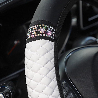 Osilly Bling Car Steering Wheel Cover, 15 Inch Rhinestones Soft Leather Elastic Steering Wheel Protector, Sparkly Crystal Diamond for Women Girls (White)