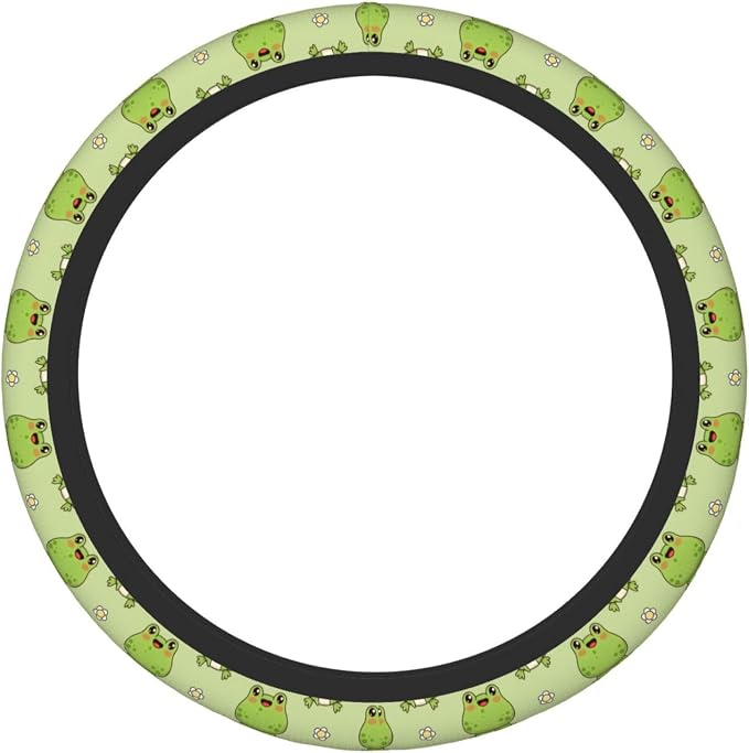 Cute Frog Steering Wheel Cover for Women,Universal Auto Steering Wheel 14-15 Inch Car Interior Accessories with 2PCS Car Coasters,Suitable for Men and Women