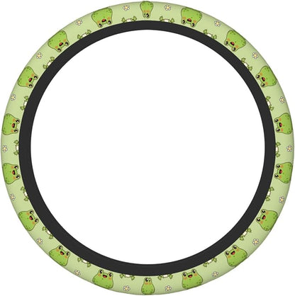 Cute Frog Steering Wheel Cover for Women,Universal Auto Steering Wheel 14-15 Inch Car Interior Accessories with 2PCS Car Coasters,Suitable for Men and Women