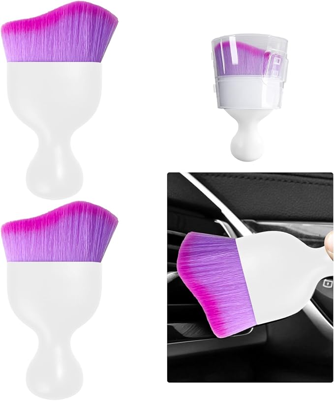 Ziciner 2 PCS Car Detailing Brush, Curved Soft Bristles Auto Removal Dust Collectors, Universal Vehicle Dashboard, Air Conditioner Vents etc Interior Cleaning Tool Accessory (White/Purple)