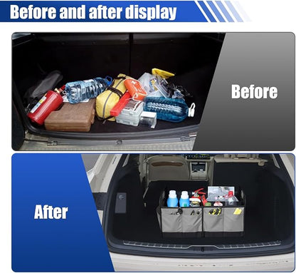 Car Trunk Organizer, Large Capacity Oxford Cloth Car Storage Box, Collapsible Multi-Compartment Organization Container, Waterproof Auto Interior Storage Accessories (Gray)