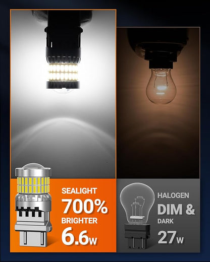 SEALIGHT Reverse Light Bulbs, 3157 LED Bulb White, 700% Brighter 3156 3057 4157 4114 LED Bulb 57-SMD LED Chipset with Projector Len for Brake Light, DRL, Backup Light, Pack of 2