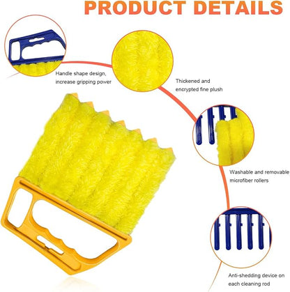 Sun Walker 2 PCS Blind Cleaner Duster Tool, 7-Finger Auto Dusting Cleaner Brush with Ergonomic Handle, Handheld Mini Duster Brush for Window Shutters Air Conditioner, Car Accessories (Blue+Yellow)