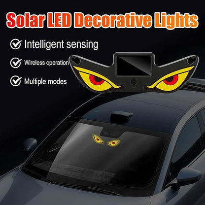 Solar Demon Eye LED Car Window Light, Waterproof Devil Eyes Light No Drill Suction Cup Dynamic Windshield Ambient Lamp, Solar USB Powered Flicker Signal Warning Lights for SUV Trucks (Type 2,1-Pack)