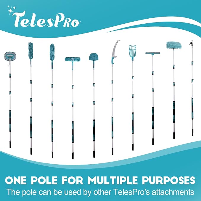 TelesPro Car Wash Brush with 3 Replaceable Brush Heads - Soft Car Brush, Chenille Car Wipe, Window Squeegee, Chenille Glove & 2 Microfiber Towel - Extension Pole Not Included.